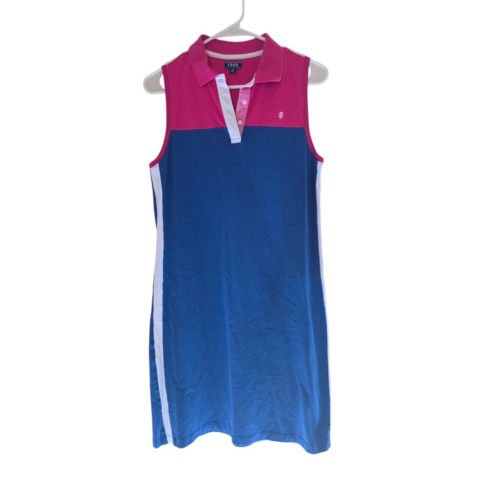 Izod Midi‎ Dress M Womens Multicolor Color Block V Neck Pullover Sleeveless